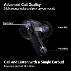LG Tone Free FP9, Active Noise Cancellation, UV Nano, Plug n Wireless, Meridian Sound, 24 Hrs Battery, Find My Earbuds, Fast Charging, 3D Sound, whishper Mode, TONEFree App (Black) - Image 9