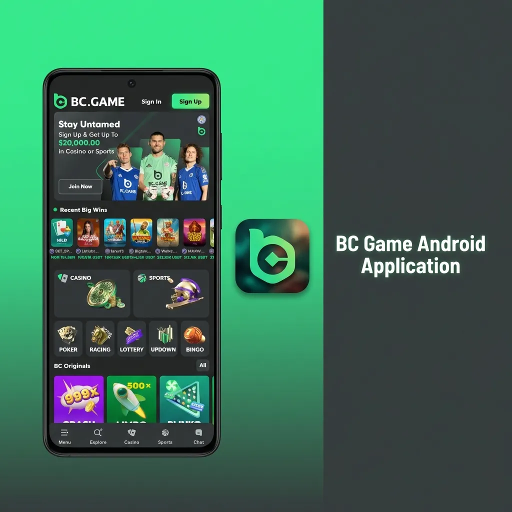 BC Game Android app interface showing mobile betting and casino games on smartphone screen