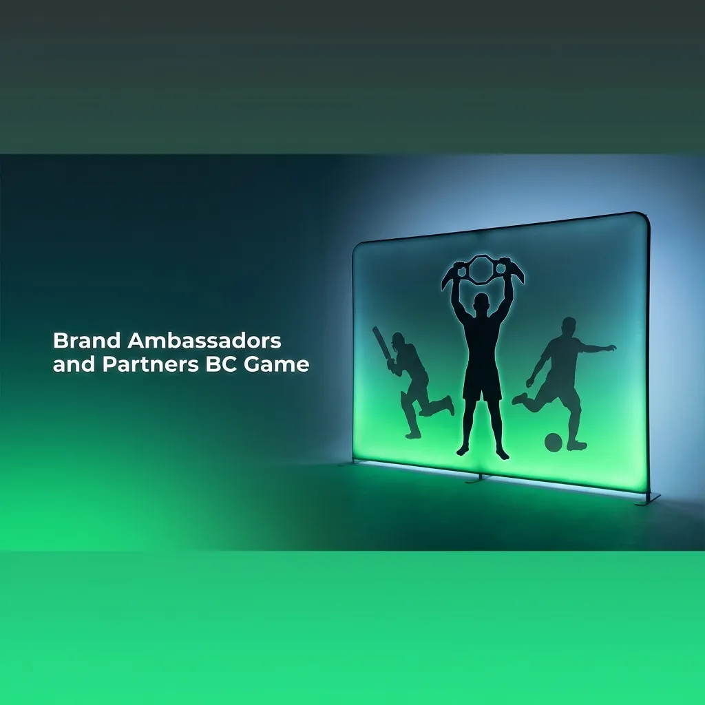 BC Game logo with sports partnerships including Argentine Football Association, UFC, eSports teams, and cricket ambassadors