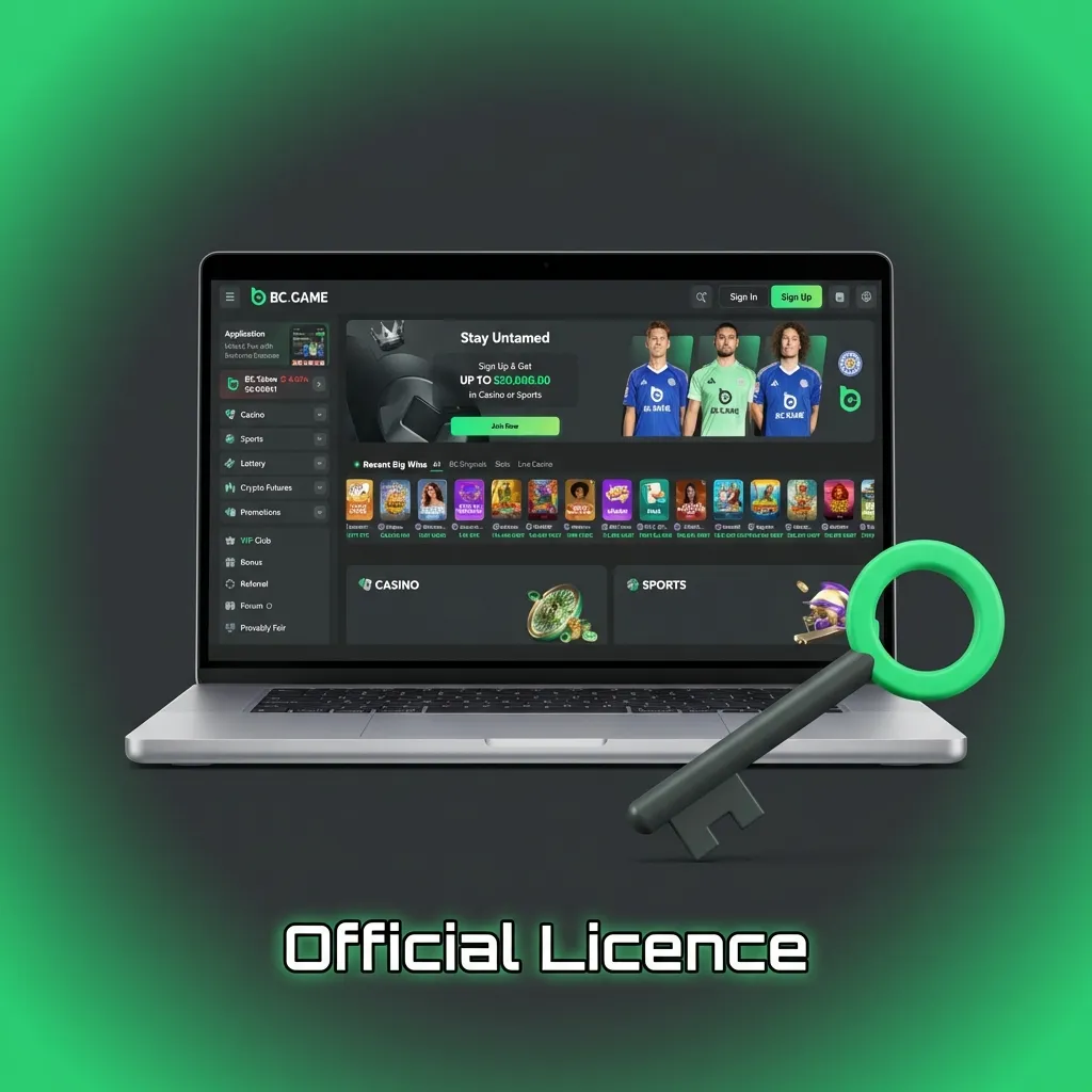 BC Game's Curaçao eGaming licence certificate (#1668/JAZ) displayed, ensuring legal sports betting and casino gaming.