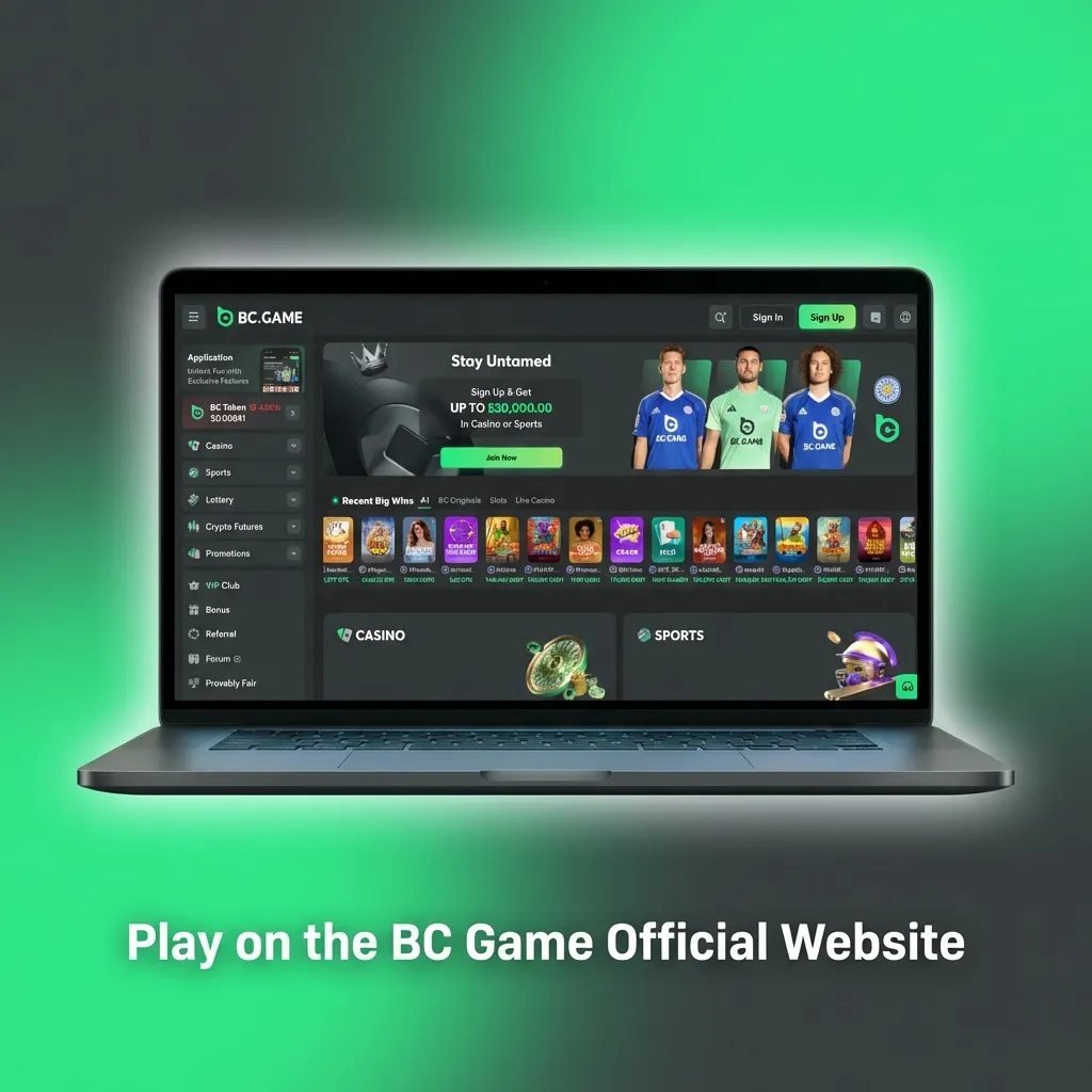 BC Game website interface showing sports betting and casino games accessible through web browser without download