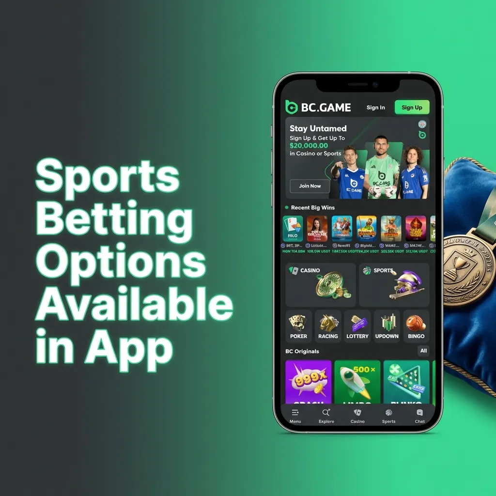 BC Game app sports betting interface showing cricket, football, tennis, kabaddi, basketball and other popular sports options